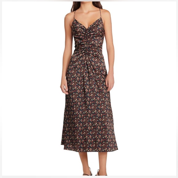Sandro Brown Pink Sundress Spaghetti Strap Sweetheart Midi